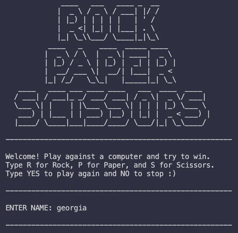 creenshot of rock paper scissors game running
